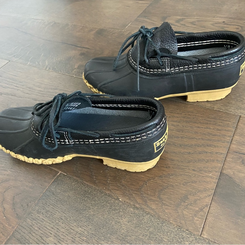 L.L. Bean Boots, Rubber Mocs Black Duck-Style Lace-Up Rain Shoes Size 7 - Picture 2 of 8